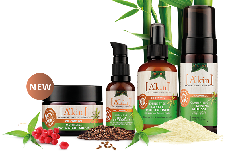 New A'kin Oil Control Range. Discover a natural way to manage oily skin that's prone to shine.